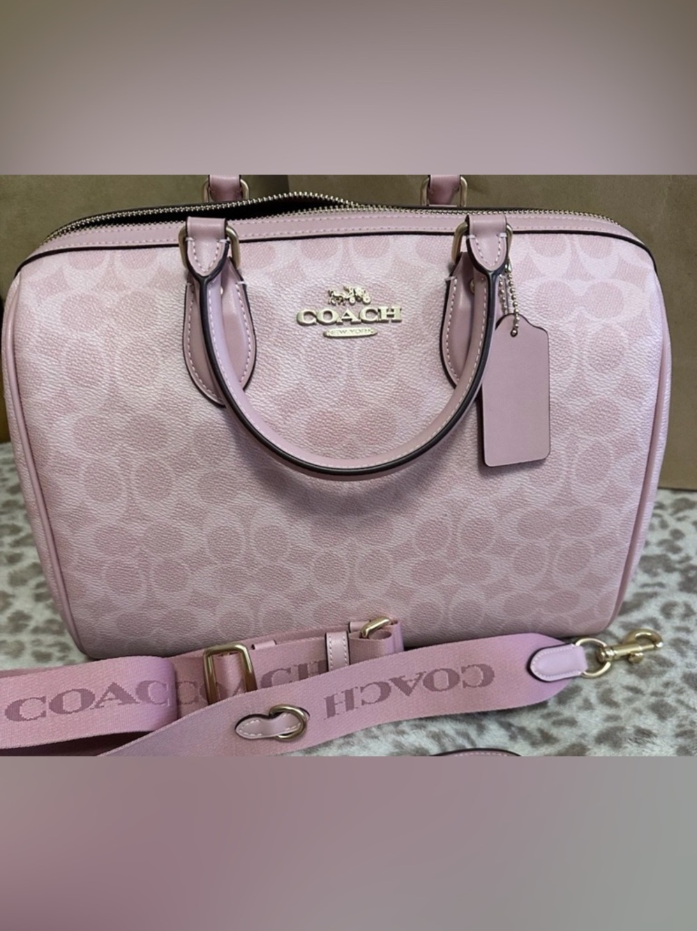 Coach powder pink large Rowan Signature Satchel with Removable Strap